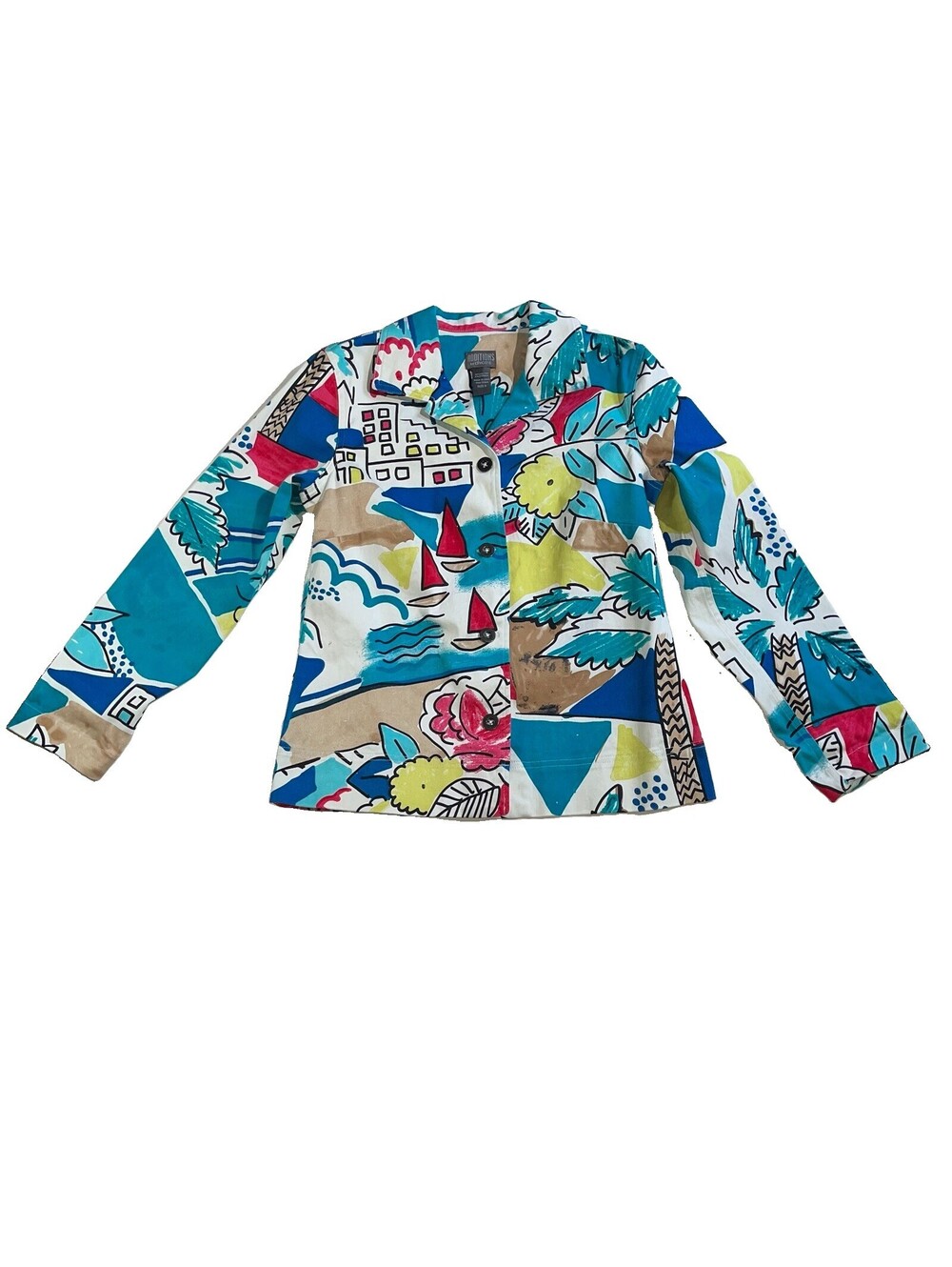 Additions by Chico’s Women’s Size 0 Jacket Colorful Tropical Print Button Front